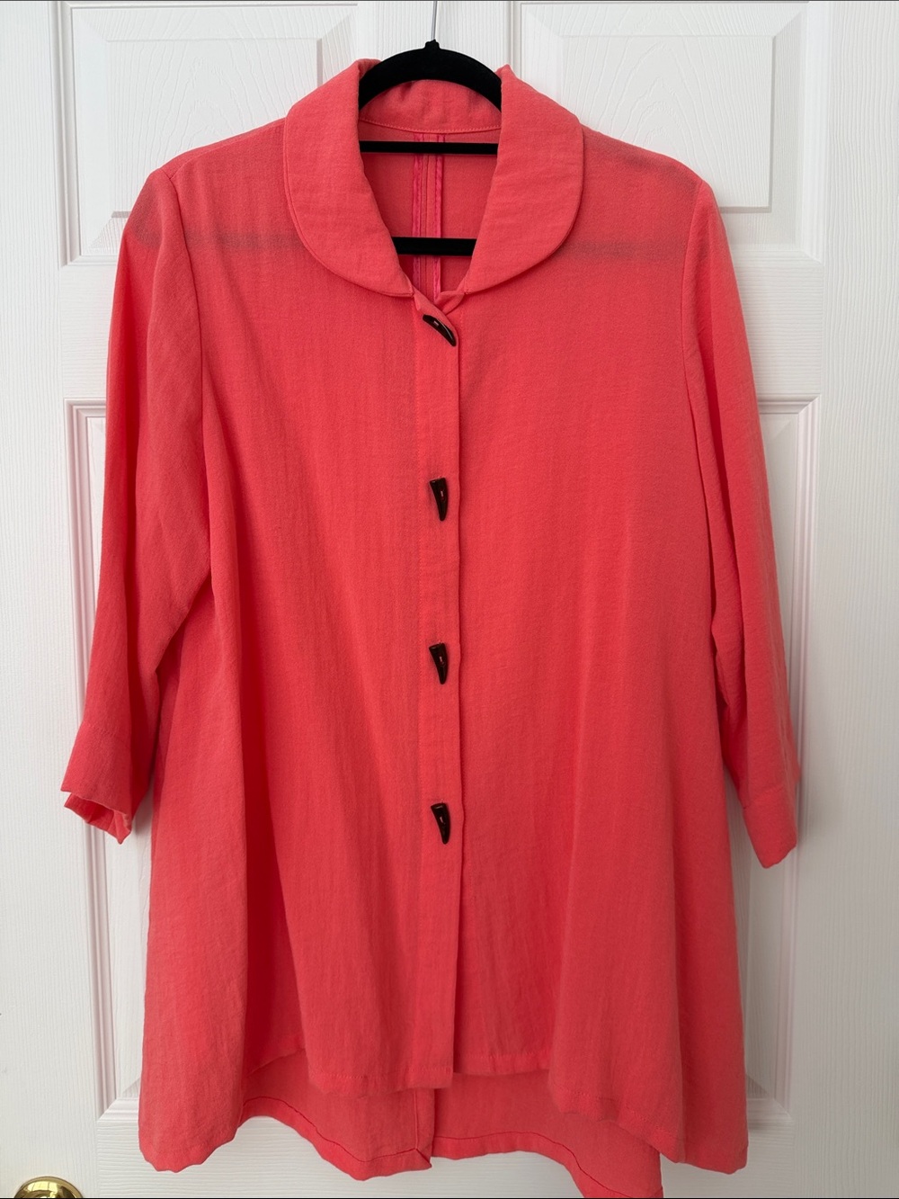 Women's Coral-Pink Button-Down Shirt with Rounded Collar